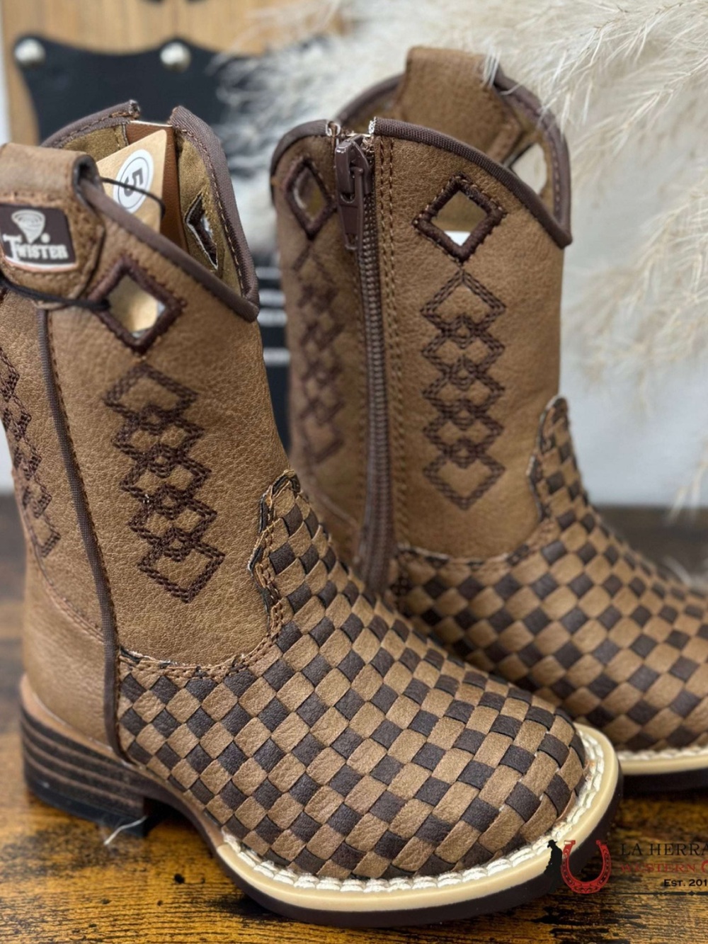Twister Kids Two-Tone Brown Woven Cowboy Boots